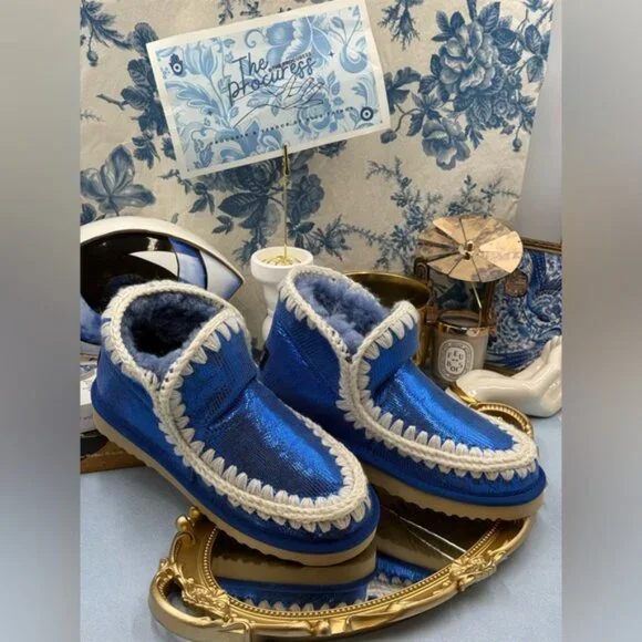 🆕 MOU 🧿 NWOT WOB Metallic Stingray Effect Blue Eskimo Ankle Boot, Sz EU 37 - Picture 5 of 13
